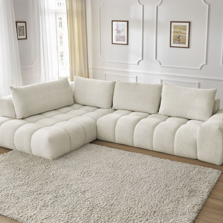 Canapé d'angle gauche BOBOCHIC Everest 4 places en tissu blanc texturé
