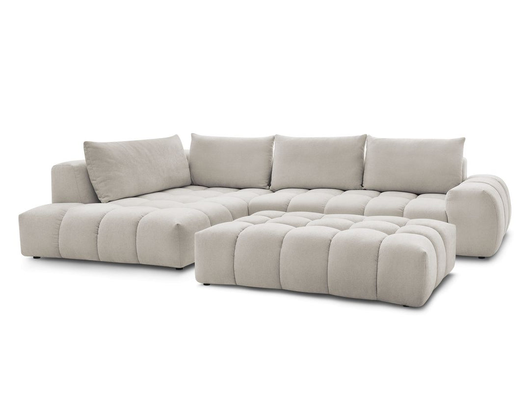 Canapé d'angle gauche EVEREST 4 coussins tissu texturé avec pouf