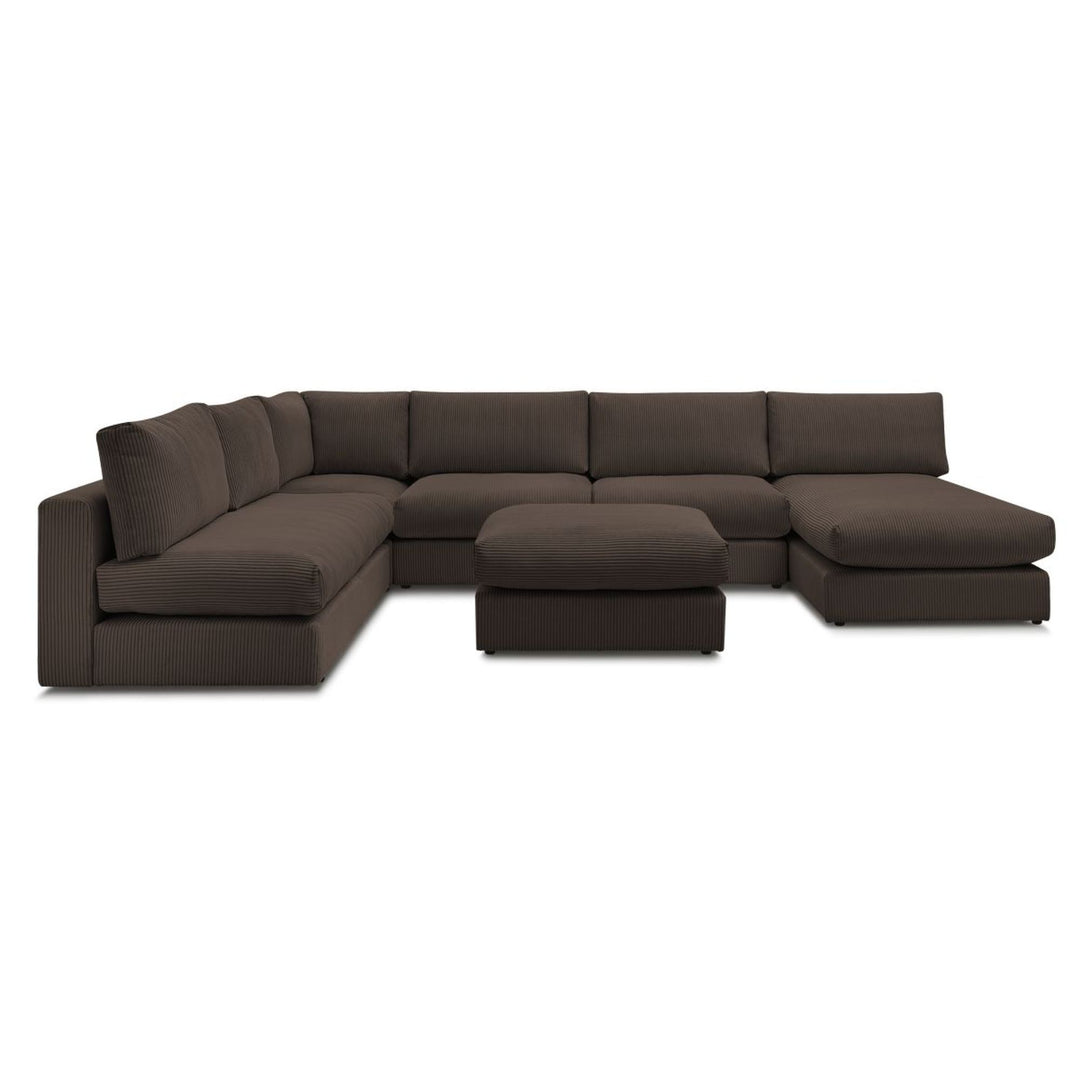 Canapé d'angle modulable BOBOCHIC Paris en velours côtelé Marron avec 3 chauffeuses, 1 méridienne, 1 angle, et 1 pouf