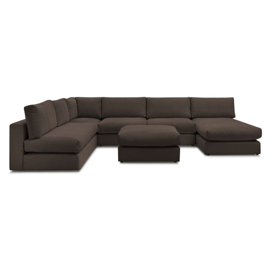 Canapé d'angle modulable BOBOCHIC Paris en velours côtelé Marron avec 3 chauffeuses, 1 méridienne, 1 angle, et 1 pouf