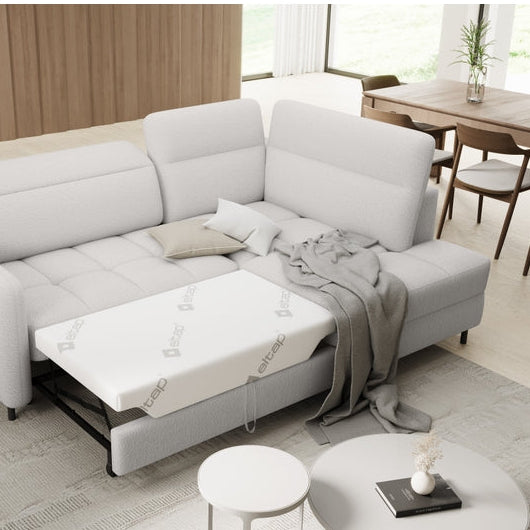 Canapé d'angle Borea en tissu convertible avec coffre