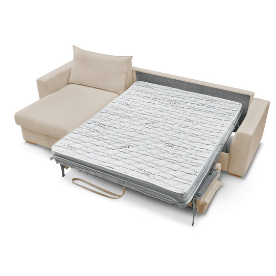 Canapé d'angle convertible BOBOCHIC Augustin ouverture express en tissu bouclette beige