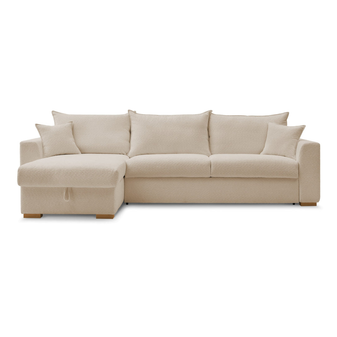Canapé d'angle convertible BOBOCHIC Augustin ouverture express en tissu bouclette beige