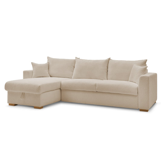 Canapé d'angle convertible BOBOCHIC Augustin ouverture express en tissu bouclette beige
