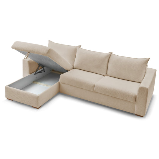 Canapé d'angle convertible BOBOCHIC Augustin ouverture express en tissu bouclette beige