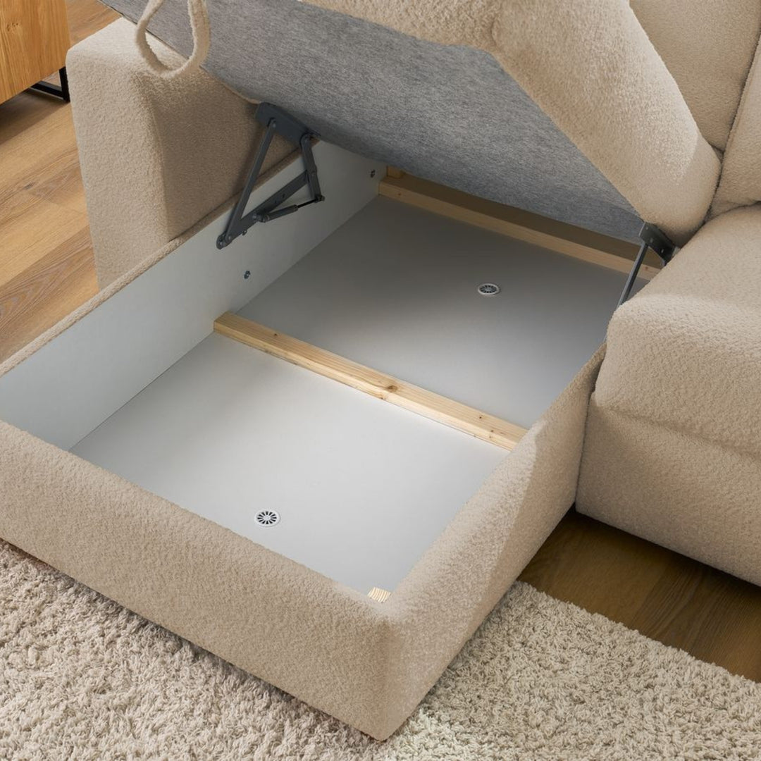 Canapé d'angle convertible BOBOCHIC Augustin ouverture express en tissu bouclette beige