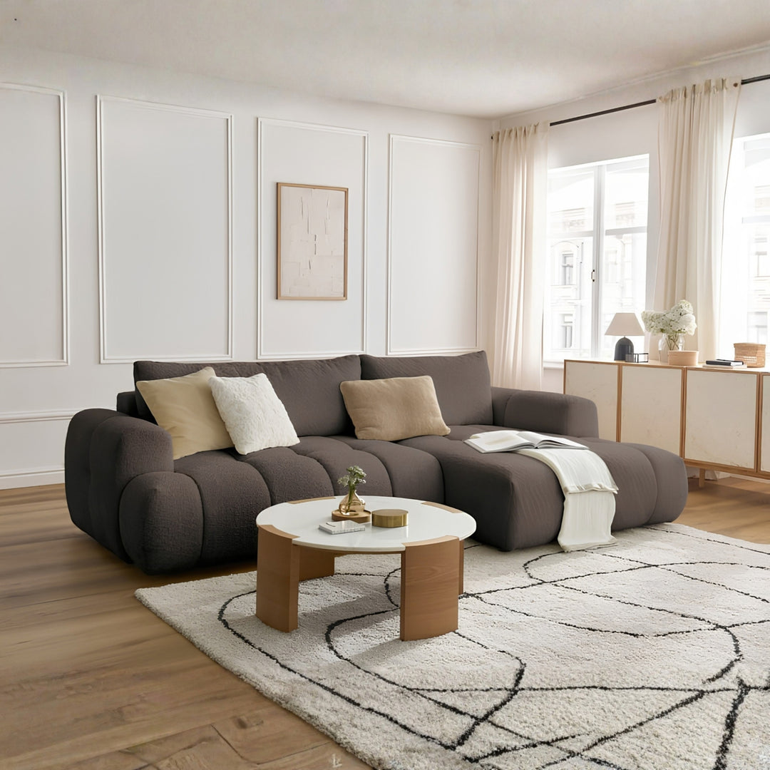 Canapé d'angle convertible BOBOCHIC Fuji 3 places en tissu bouclette marron
