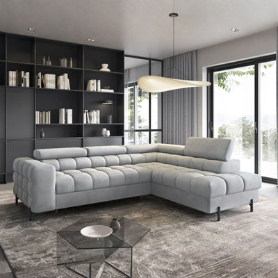 Canapé d'angle droit convertible ELTEP Ferucce 5 places en tissu gris