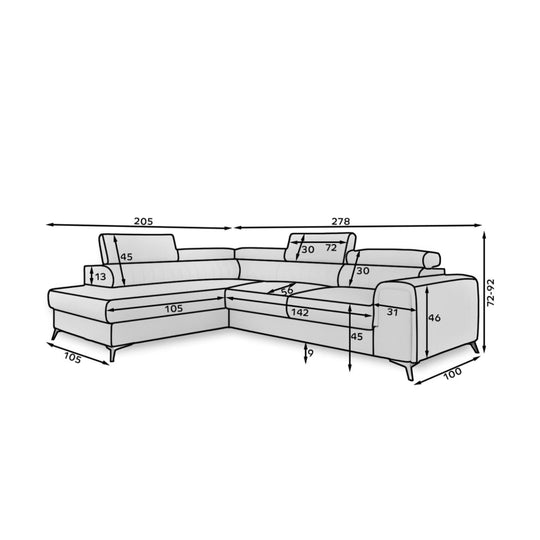 Canapé d'angle convertible LES TENDANCES Loza 5 places en velours Gris avec coffre