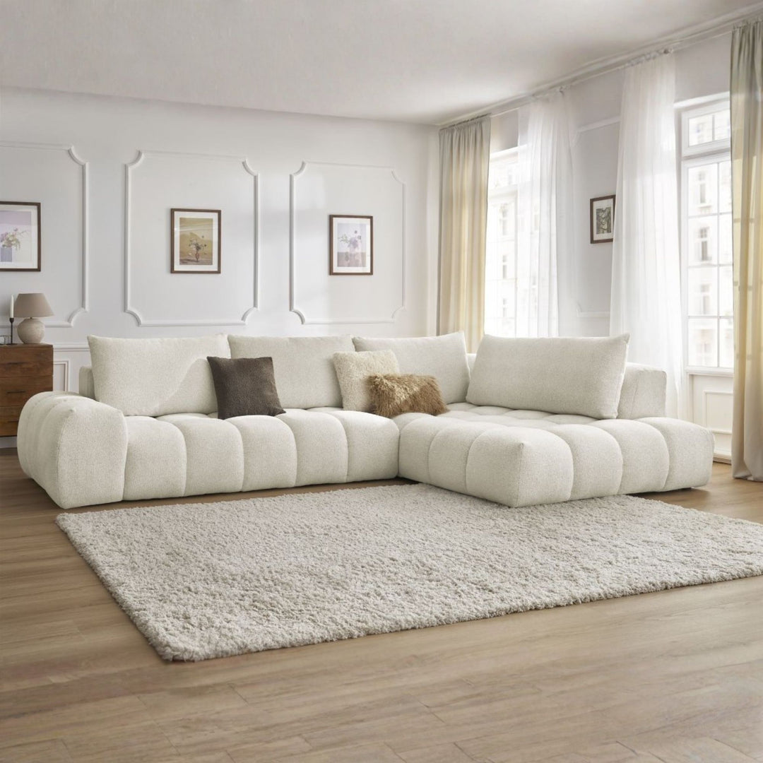 Canapé d'angle droit BOBOCHIC Everest en tissu chiné blanc