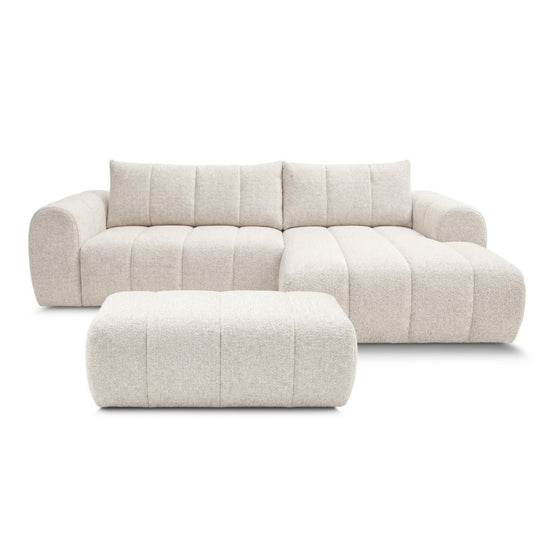 Canapé d'angle droit BOBOCHIC Nesty 3 places en tissu chiné beige avec pouf