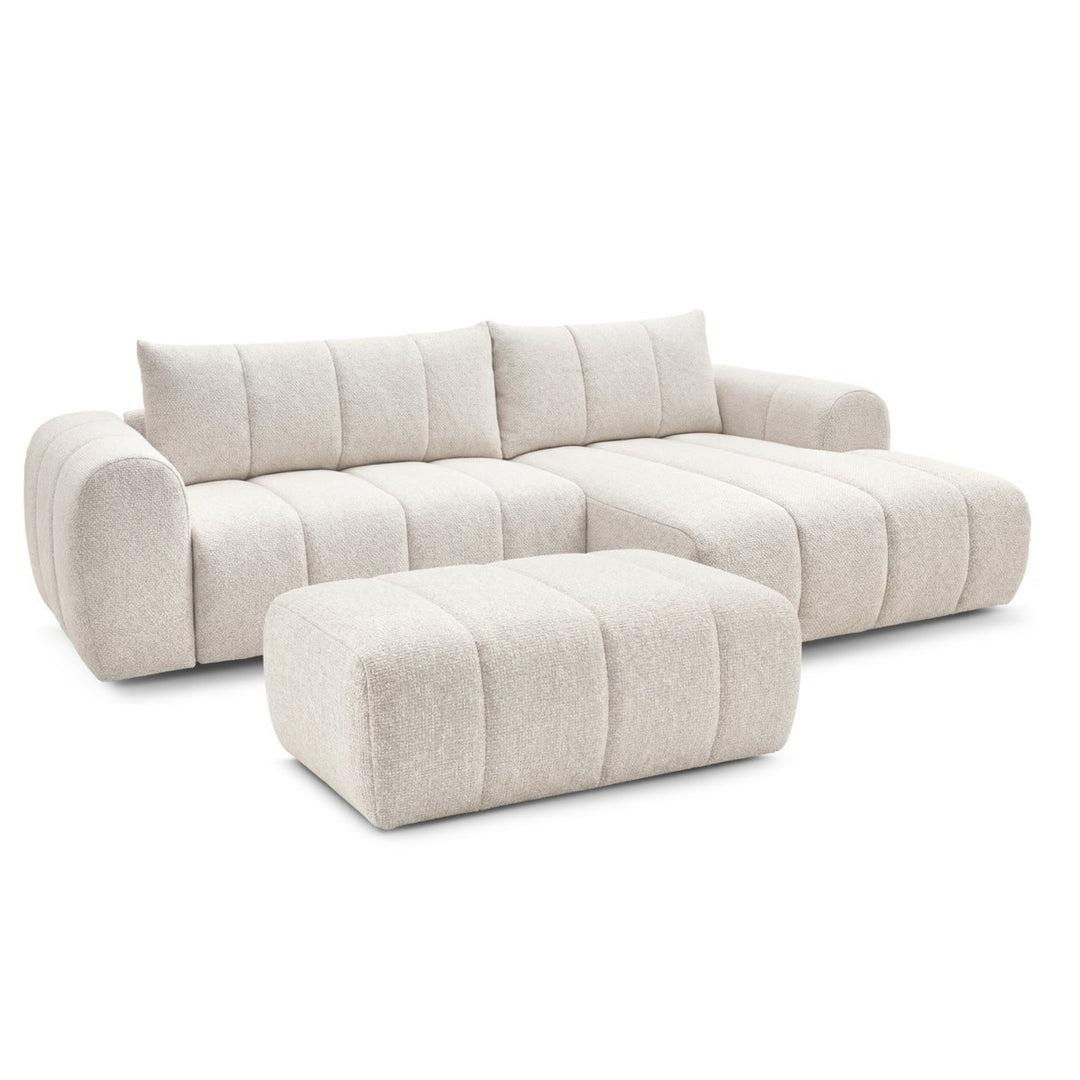 Canapé d'angle droit BOBOCHIC Nesty 3 places en tissu chiné beige avec pouf