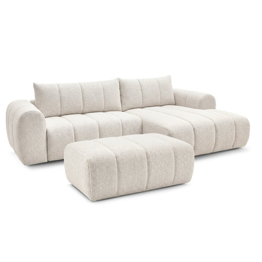 Canapé d'angle droit BOBOCHIC Nesty 3 places en tissu chiné beige avec pouf