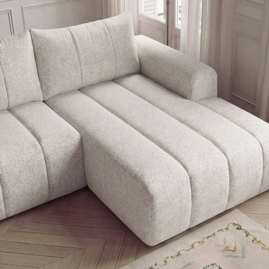 Canapé d'angle droit BOBOCHIC Nesty 3 places en tissu chiné beige avec pouf