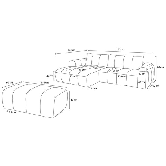Canapé d'angle droit BOBOCHIC Nesty 3 places en tissu chiné beige avec pouf