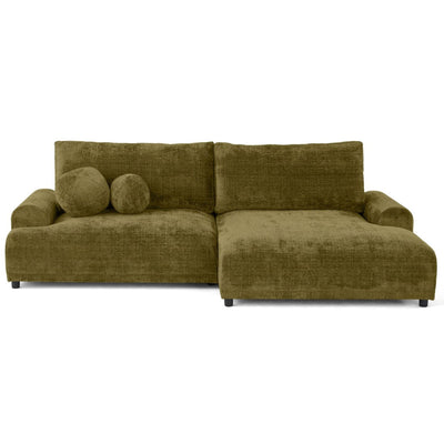 Canapé d'angle droit convertible BEST MOBILIER Nelly 4 places avec coffre en velours texturé Vert olive