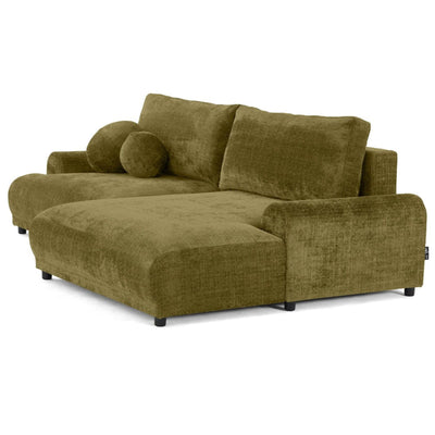 Canapé d'angle droit convertible BEST MOBILIER Nelly 4 places avec coffre en velours texturé Vert olive