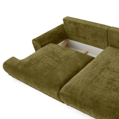 Canapé d'angle droit convertible BEST MOBILIER Nelly 4 places avec coffre en velours texturé Vert olive