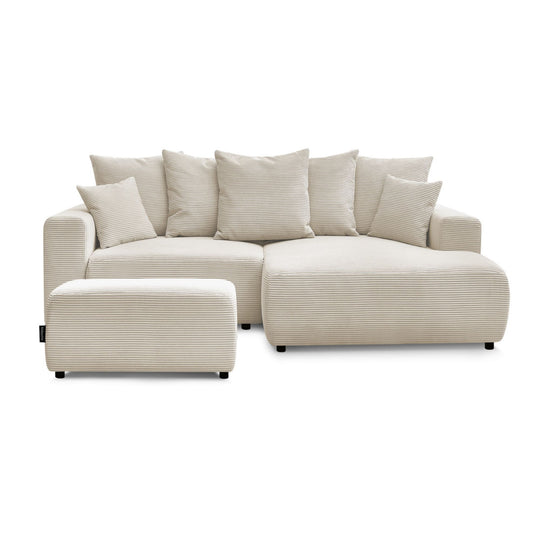 Canapé d'angle droit convertible BOBOCHIC Atilla 4 places avec coffre en velours côtelé beige
