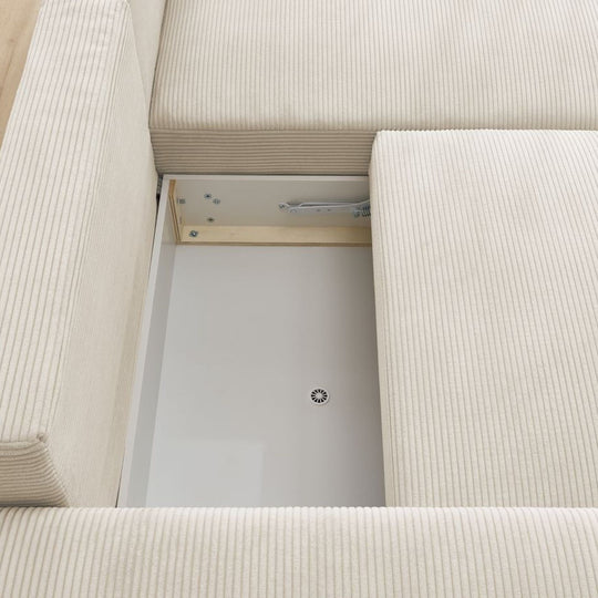 Canapé d'angle droit convertible BOBOCHIC Atilla 4 places avec coffre en velours côtelé beige