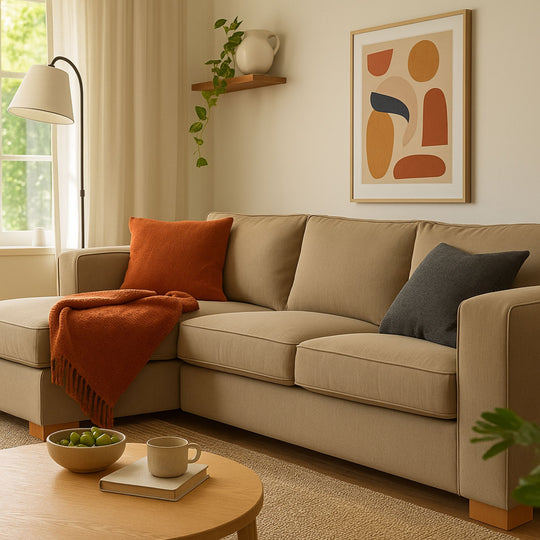 Canapé d'angle gauche ALINEA California 3 places en tissu Crown Beige roucas