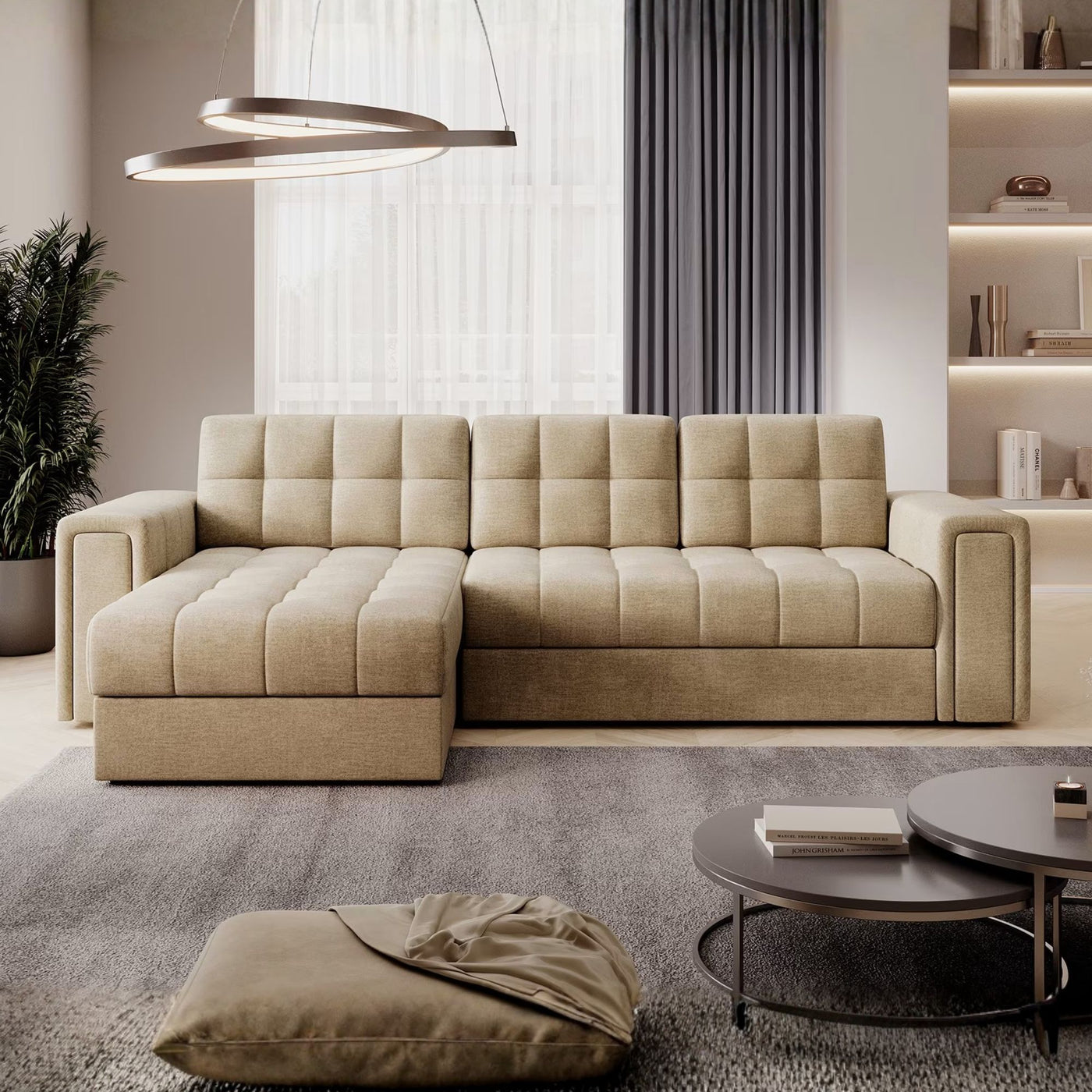 Canapé d'angle gauche Blenvi 3 places en tissu Beige