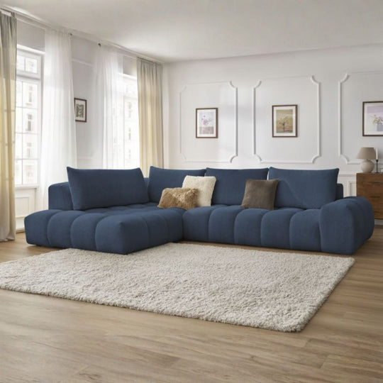Canapé d'angle gauche BOBOCHIC Everest 4 places en tissu chiné bleu