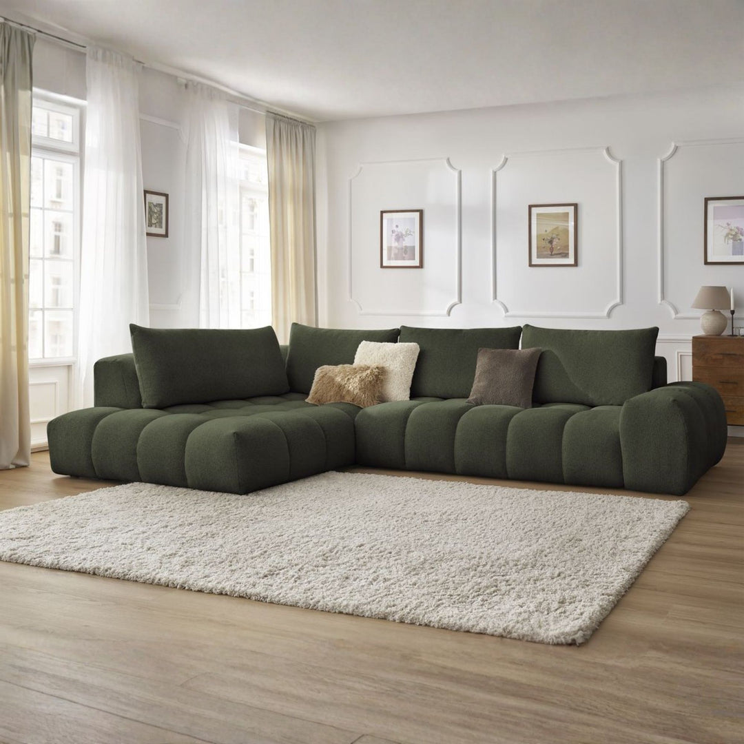 Canapé d'angle gauche BOBOCHIC Everest 4 places en tissu chiné vert