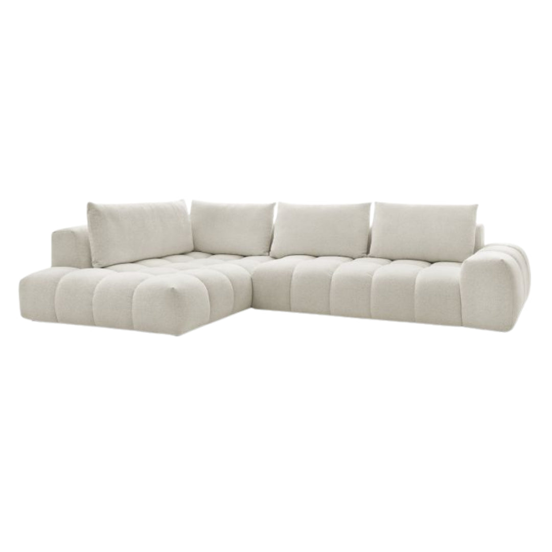 Canapé d'angle gauche BOBOCHIC Everest en tissu chiné blanc