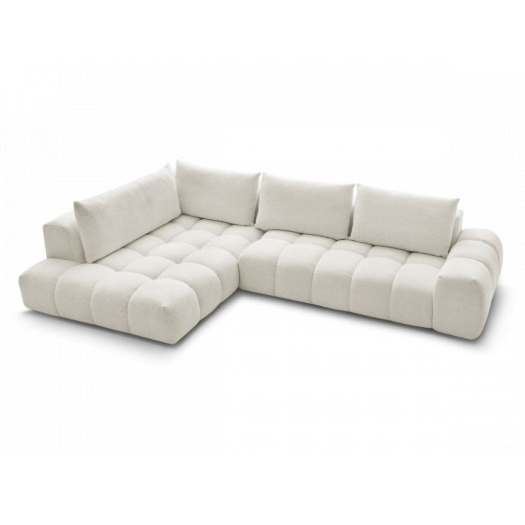 Canapé d'angle gauche BOBOCHIC Everest en tissu chiné blanc