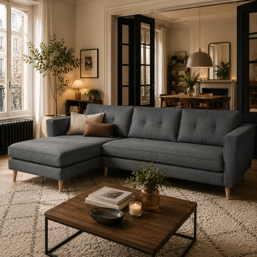Canapé d'angle gauche CAMIF Ondine 4 places en tissu anthracite