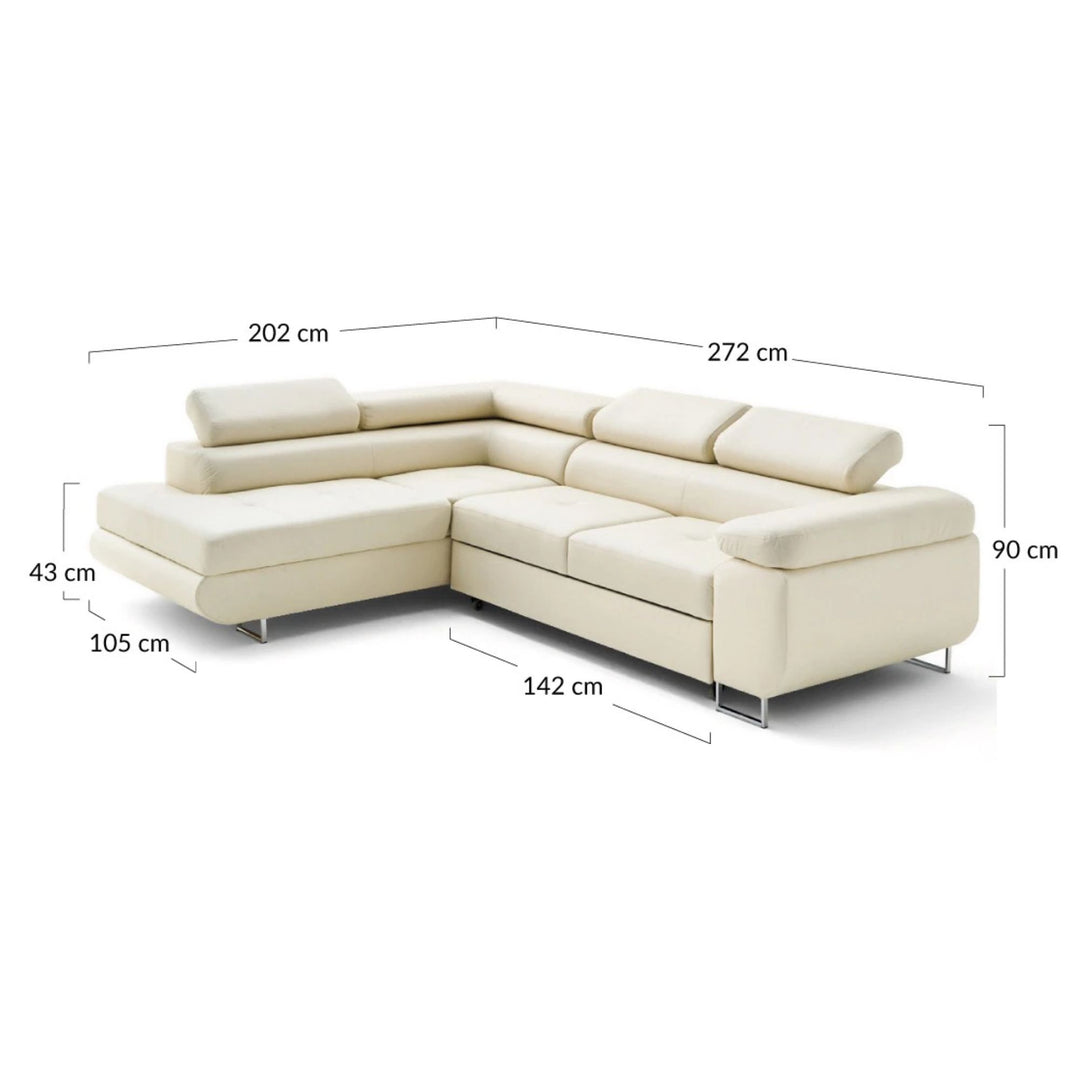 Canapé d'angle gauche convertible BEST MOBILIER Zaria 5 places avec coffre et têtières en cuir vegan beige