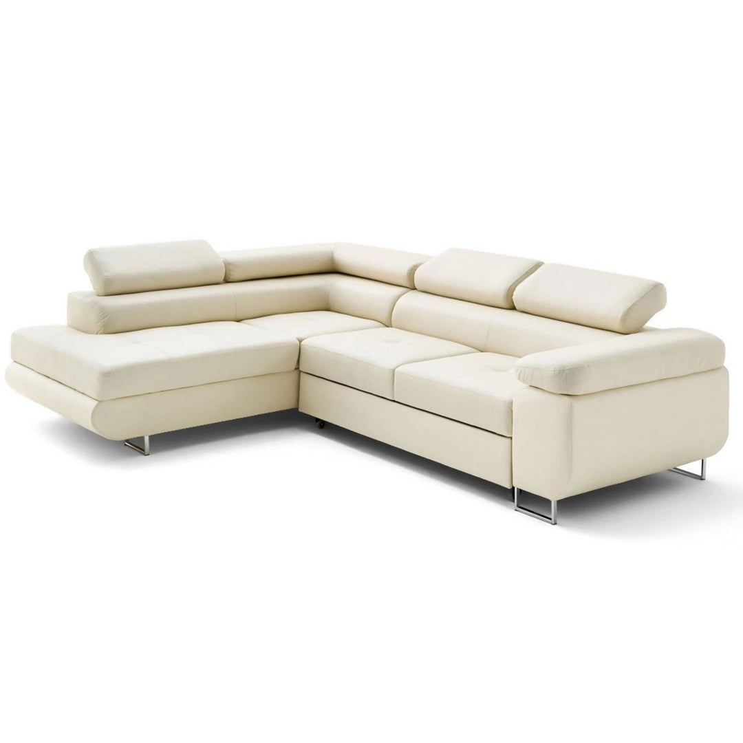 Canapé d'angle gauche convertible BEST MOBILIER Zaria 5 places avec coffre et têtières en cuir vegan beige