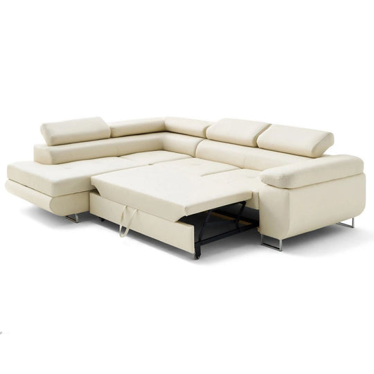 Canapé d'angle gauche convertible BEST MOBILIER Zaria 5 places avec coffre et têtières en cuir vegan beige
