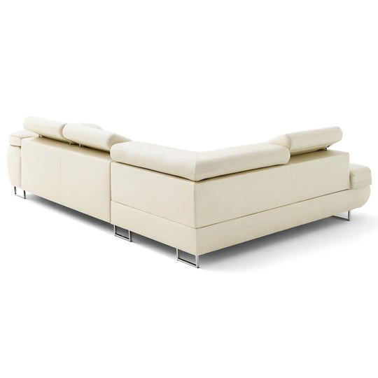 Canapé d'angle gauche convertible BEST MOBILIER Zaria 5 places avec coffre et têtières en cuir vegan beige