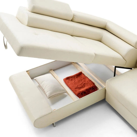 Canapé d'angle gauche convertible BEST MOBILIER Zaria 5 places avec coffre et têtières en cuir vegan beige