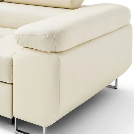 Canapé d'angle gauche convertible BEST MOBILIER Zaria 5 places avec coffre et têtières en cuir vegan beige