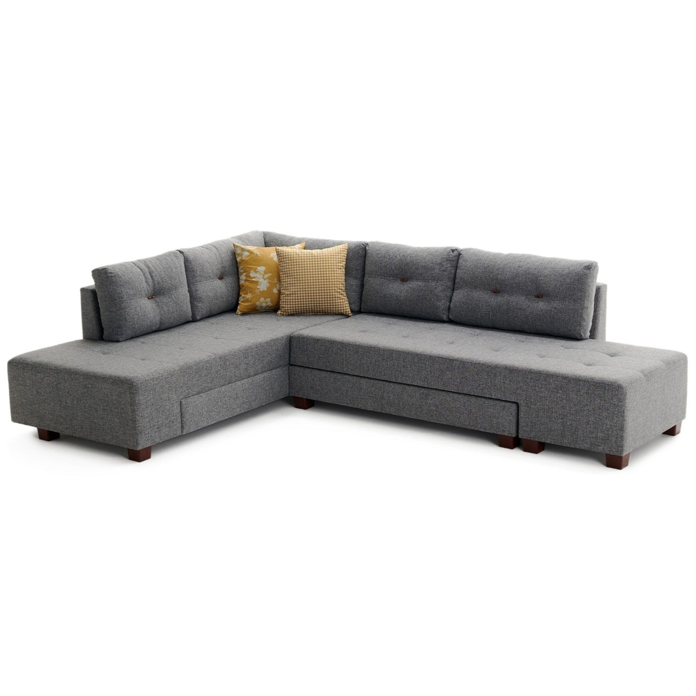 Canapé d'angle gauche convertible LES TENDANCES Divona 5 places en tissu Gris