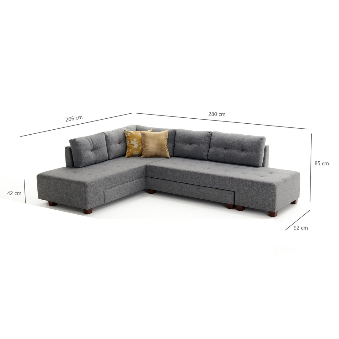 Canapé d'angle gauche convertible LES TENDANCES Divona 5 places en tissu Gris