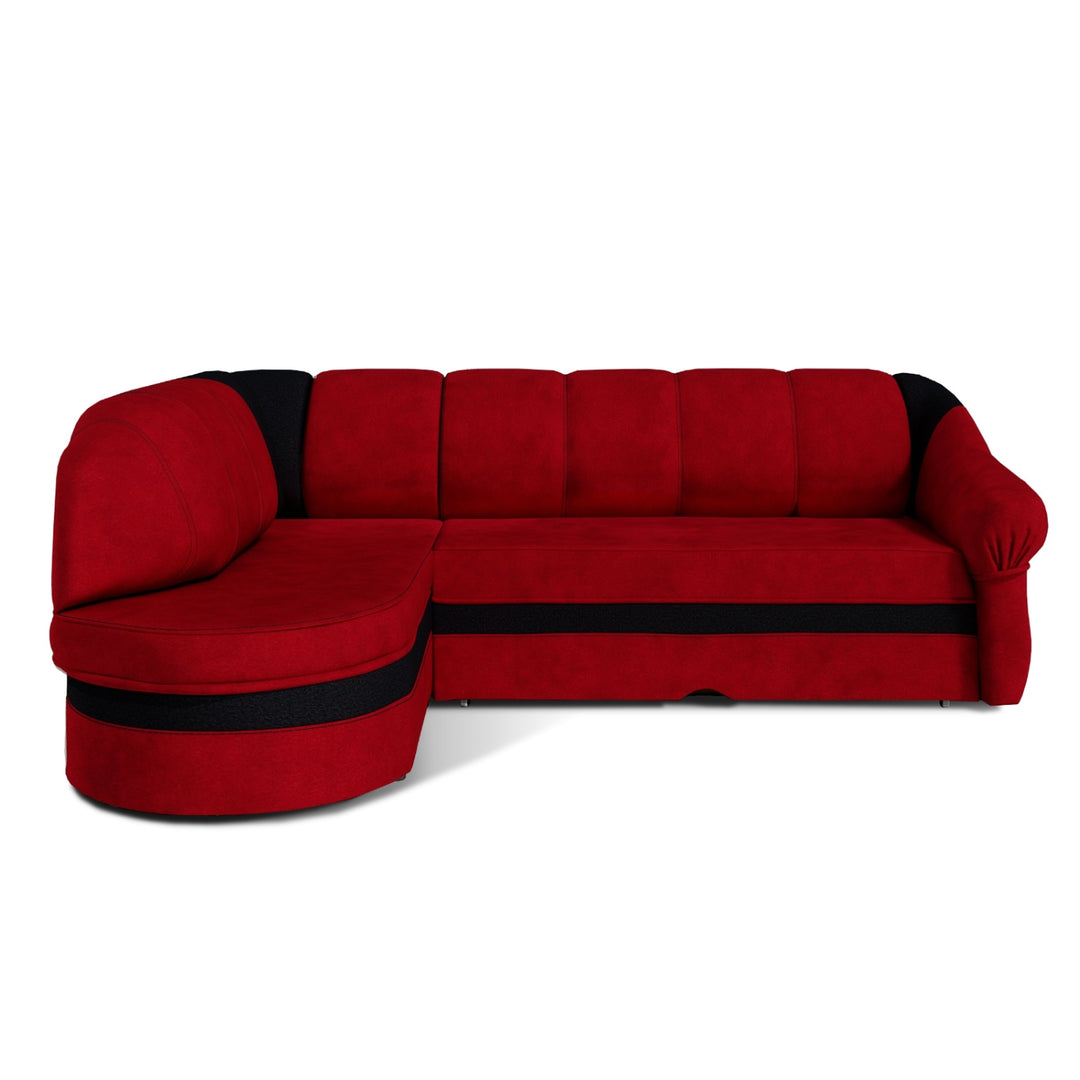 Canapé d'angle gauche convertible LES TENDANCES Sundy 4 places en tissu rouge et noir
