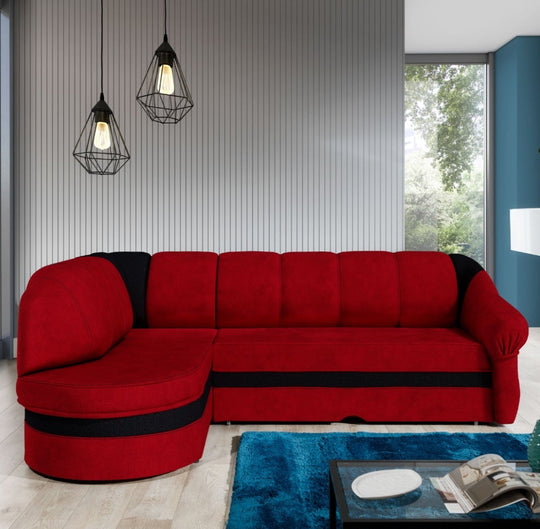 Canapé d'angle gauche convertible LES TENDANCES Sundy 4 places en tissu rouge et noir
