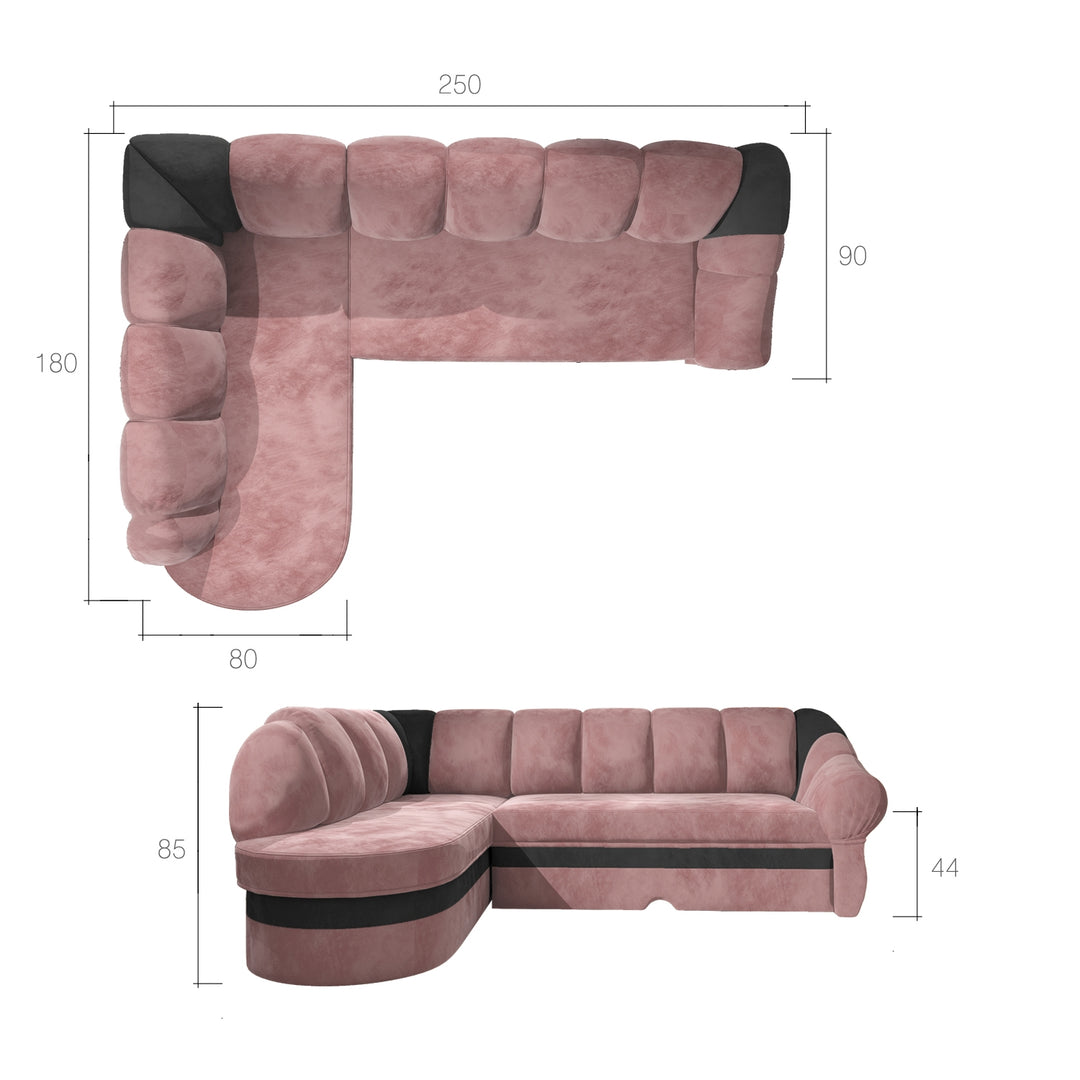 Canapé d'angle gauche convertible LES TENDANCES Sundy 4 places en tissu rouge et noir