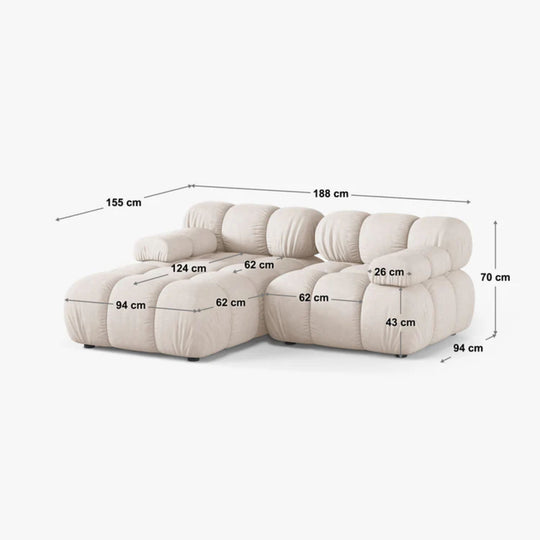 Canapé d'angle gauche MICADONI Bellis 3 places en tissu 3d noir