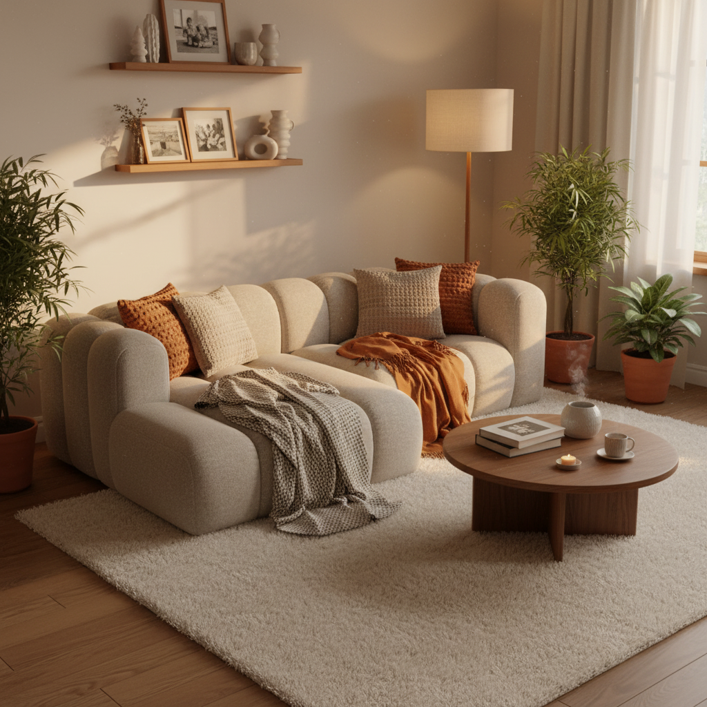 Canapé d'angle gauche MICADONI Lupine 3 places en tissu beige