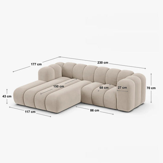 Canapé d'angle gauche MICADONI Lupine 3 places en tissu beige