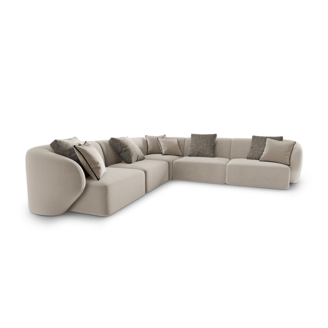 Canapé d'angle MAISON HERITAGE Chiara 6 places en velours Beige