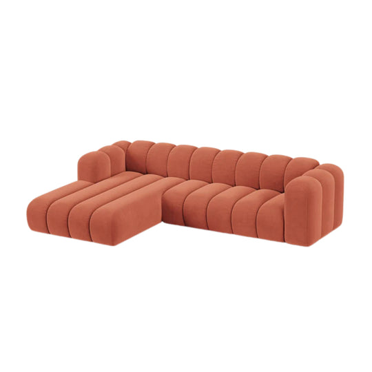 Canapé d'angle gauche MICADONI Lupine 4 places en velours corail