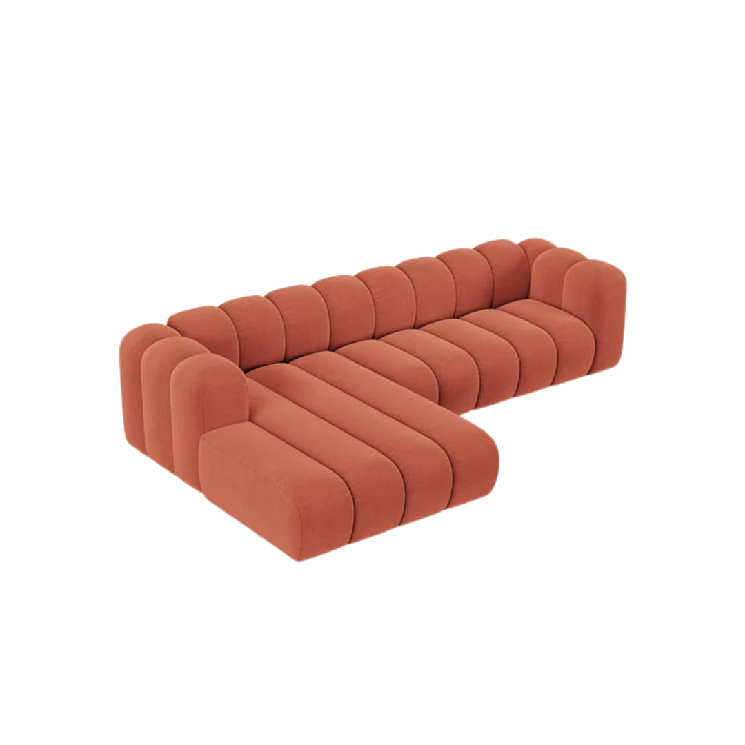 Canapé d'angle gauche MICADONI Lupine 4 places en velours corail
