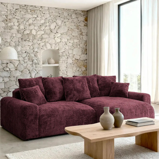 Canapé d'angle réversible CASANOVA Oli 4 places en tissu chenille bordeaux