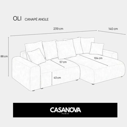 Canapé d'angle réversible CASANOVA Oli 4 places en tissu chenille bordeaux